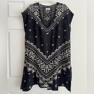Johnny Was Workshop Black Dress with White Embroidery